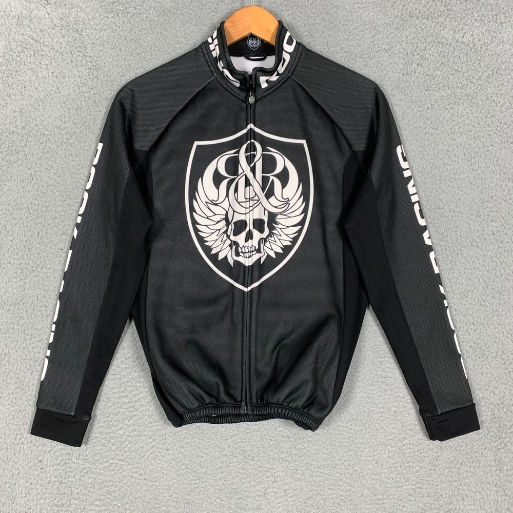 Rock Racing Cycling Jacket Men's Medium M Black/White Skull Fleece Zip Up Winter